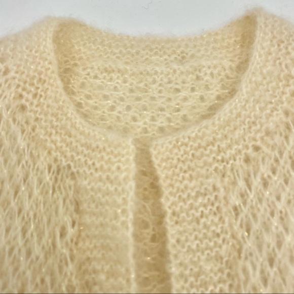 Handmade‎ Sparkly Open Cardigan Sweater Cream White Soft Angelcore Cottagecore - Picture 2 of 9